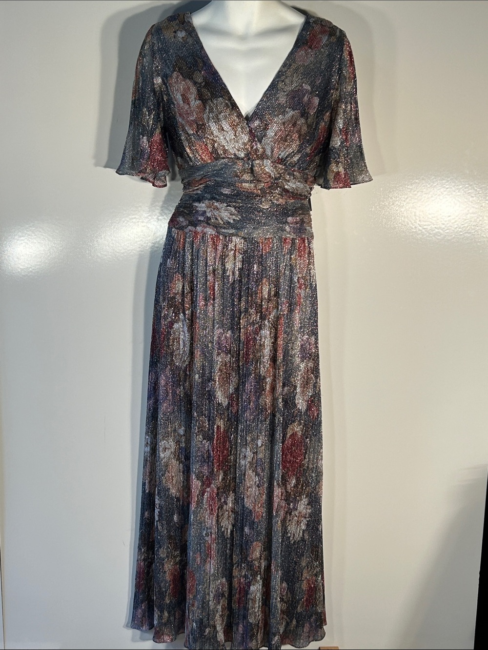 Ignite Night SZ 14 Deep Blue & Rose Vintage Floral Formal Gown Maxi Dress MOB